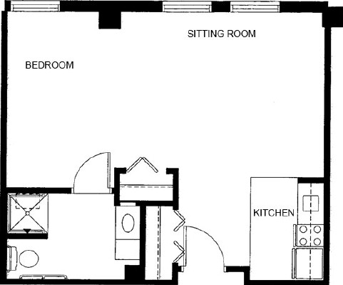 Avalon Square assisted living studio floorplan.