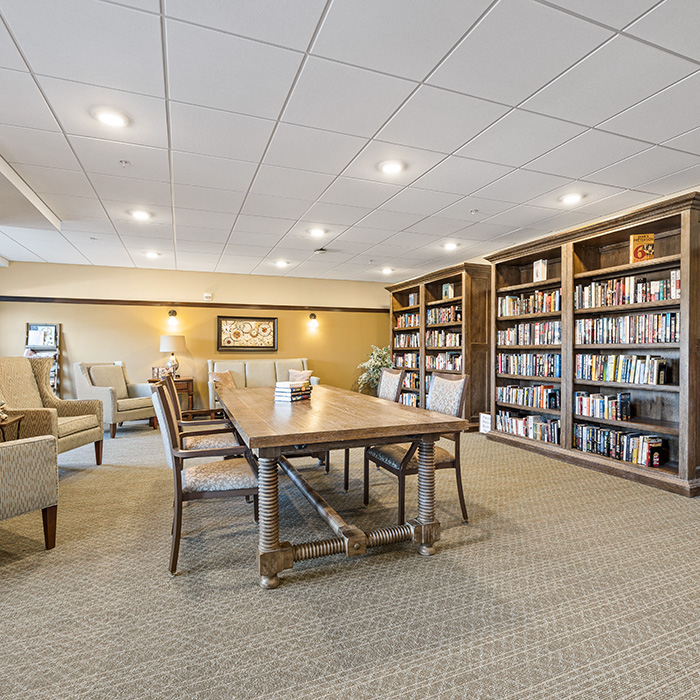 Library with books and library tables.