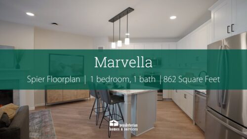 Marvella Spier floor plan, 1 bedroom, 1 bath, 862 square feet title slide.