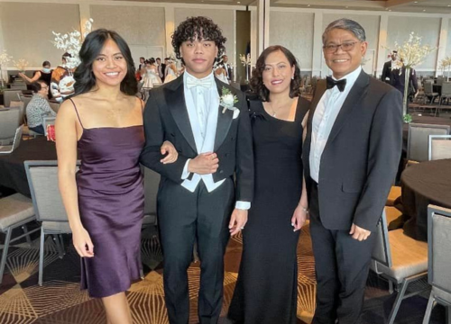 A family photo of Justine, Renz, James and Romena